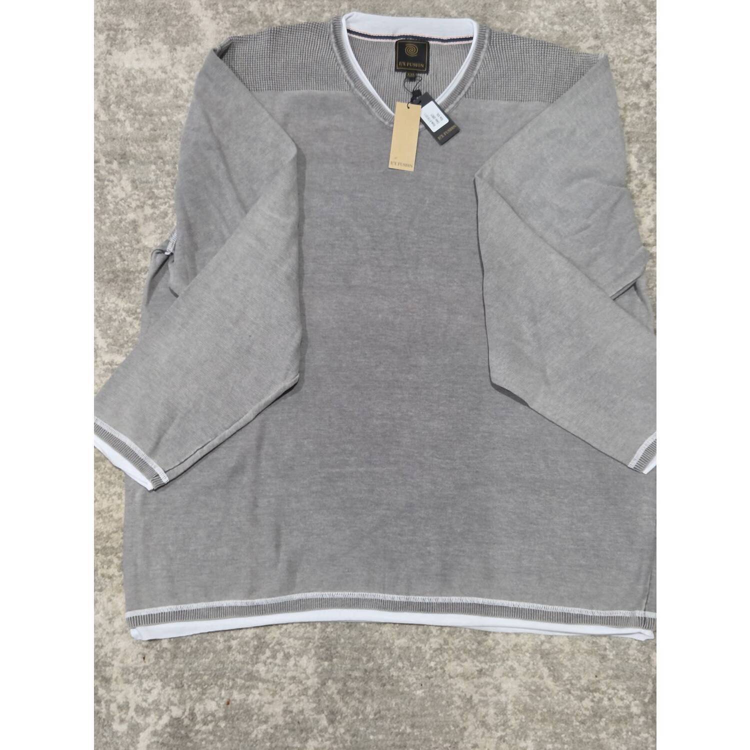 New F/X Fusion Women's V Neck Cotton Sweater In Grey